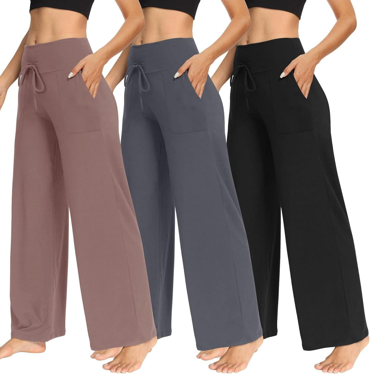 Side view of loose-fit patterned pants showing drape