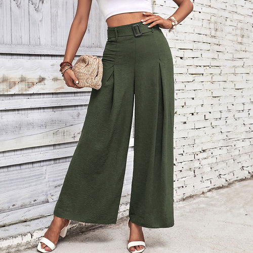 Women's wide-leg trousers in army green colorway