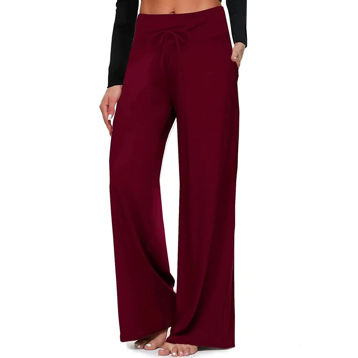 Wide-leg pajama pants displayed against neutral background