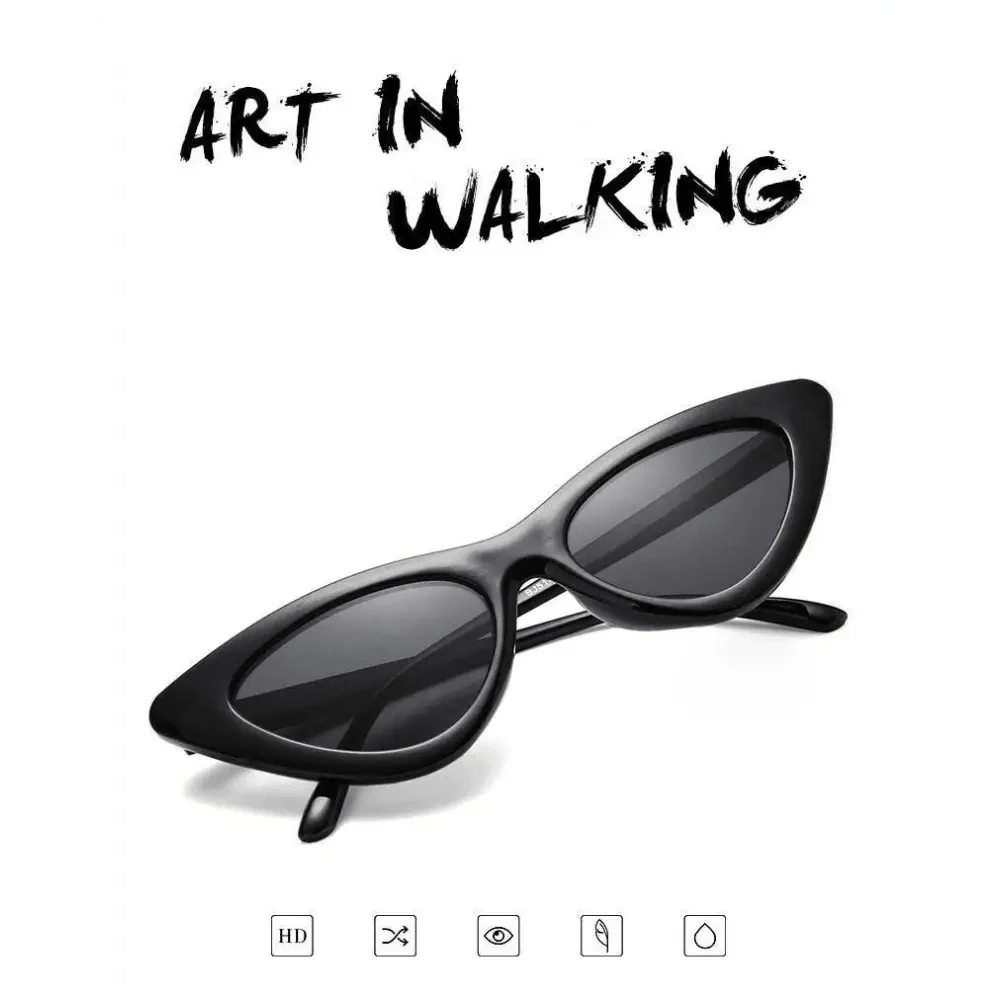 Black sunglasses with 'Art in Walking' text on a white background