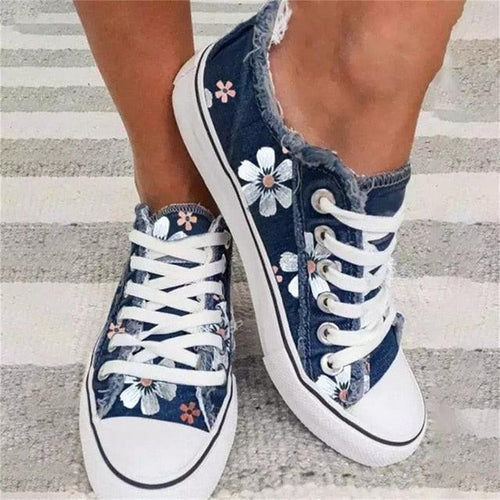 Floral print canvas platform sneakers lace-up style